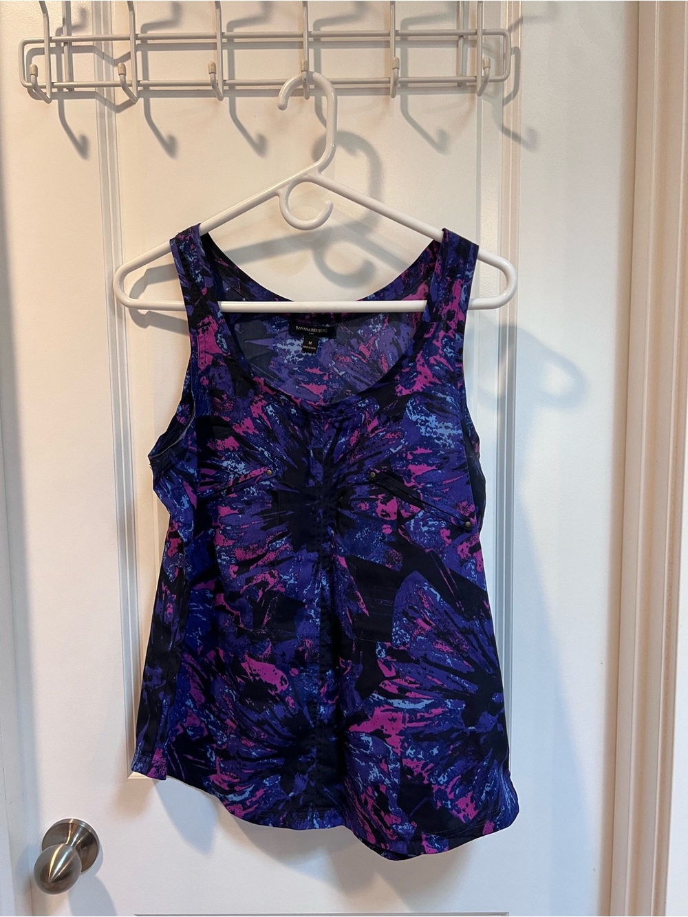 Banana Republic Factory Purple and Pink Abstract Floral Tank Blouse